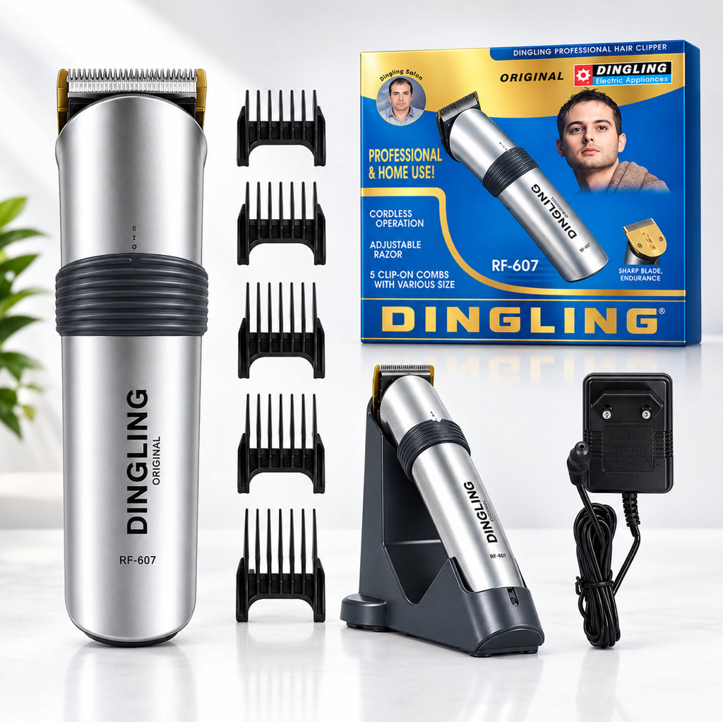 DINGLING Professional Cordless Hair Clipper & Trimmer – Adjustable Razor with 5 Comb Attachments