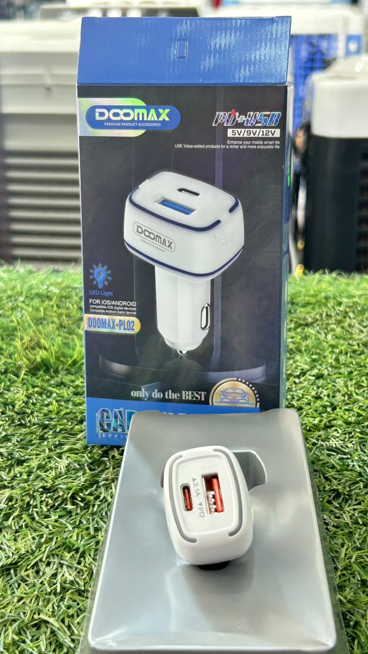 DOOMAX PL02 Dual USB + Type-C Fast Car Charger | 5V/9V/12V