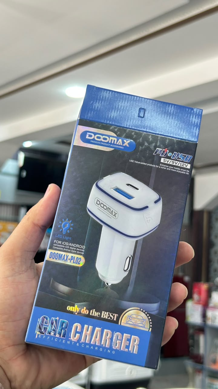 DOOMAX PL02 Dual USB + Type-C Fast Car Charger | 5V/9V/12V