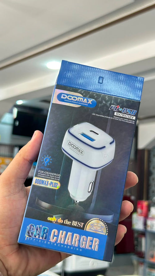 DOOMAX PL02 Dual USB + Type-C Fast Car Charger | 5V/9V/12V