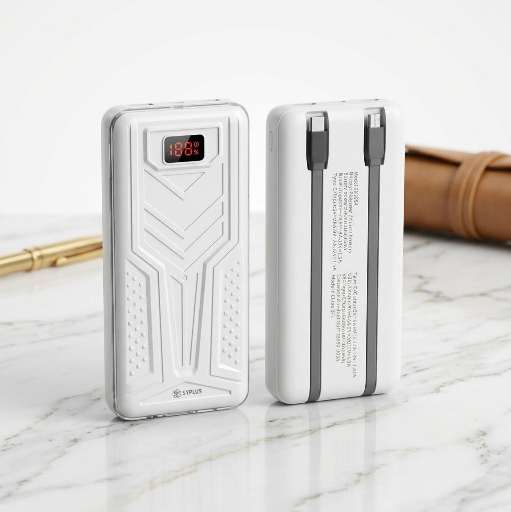 SYPPLUS 20,000mAh Power Bank with Built-In Type-C & Type-B | LED Digital Display | Fast Charging